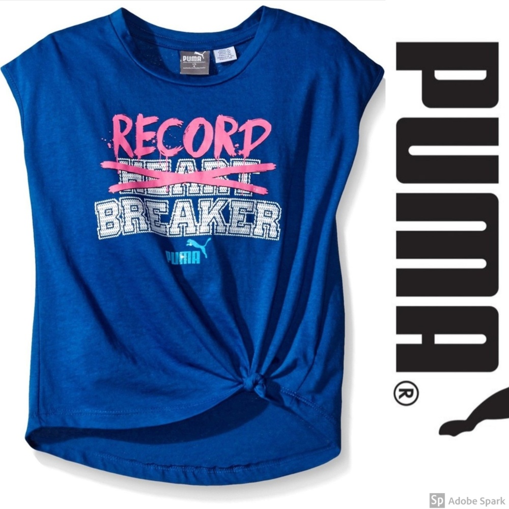 Puma Kids Girls Sleeveless Graphic Tie T-Shirt Active Size 4 6 Blue
